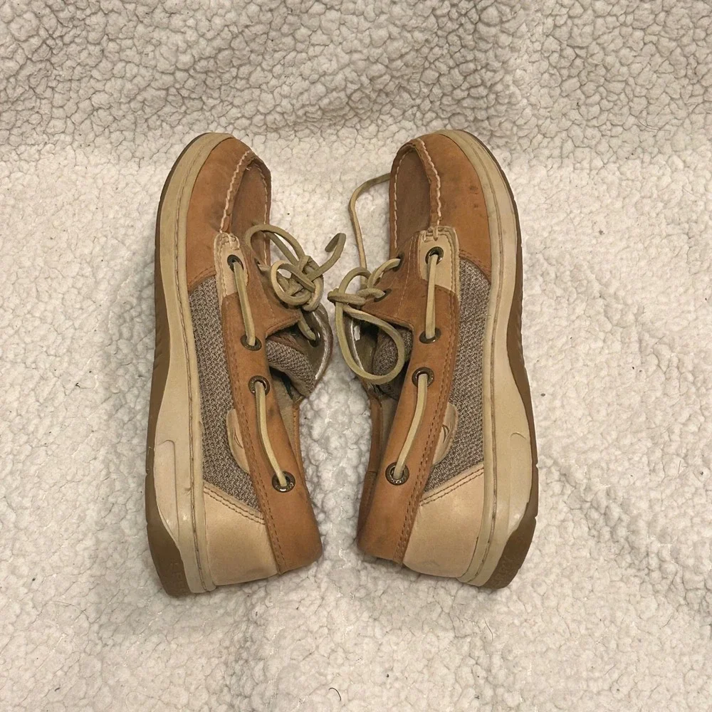 Sperry Top-Sider Mens Tan Beige Leather 6.5M Boat Shoes Loafers Classic Nautical